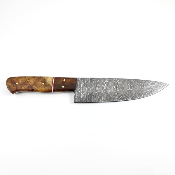 6" Damascus Chef Knife | Burl, side profile on white
