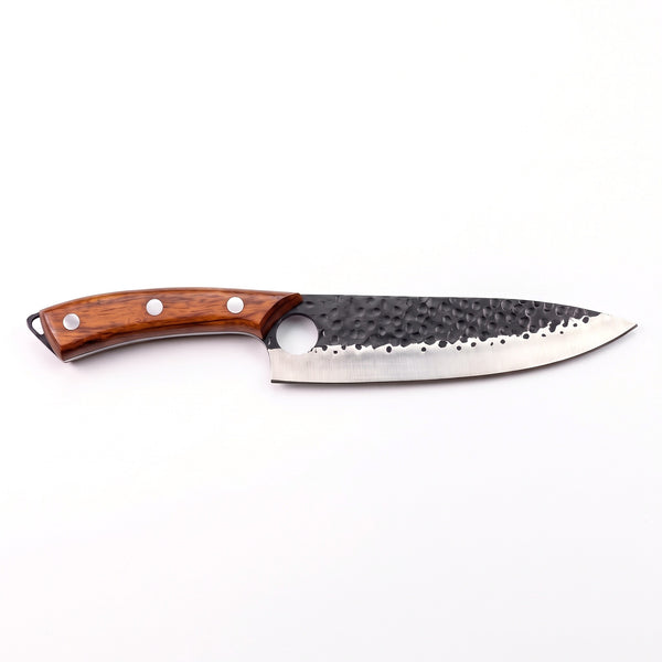 8" Carbon Steel Chef Knife | Rosewood, side profile on white
