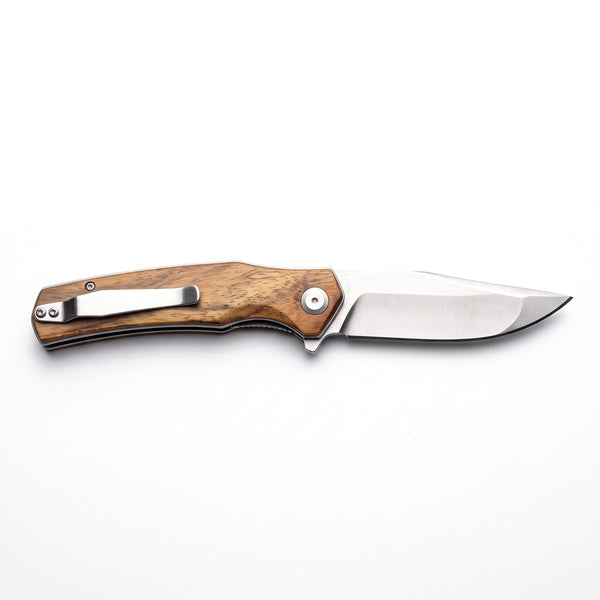 Creek 8" Carbon Steel Pocket Knife | Sandalwood, side profile on white