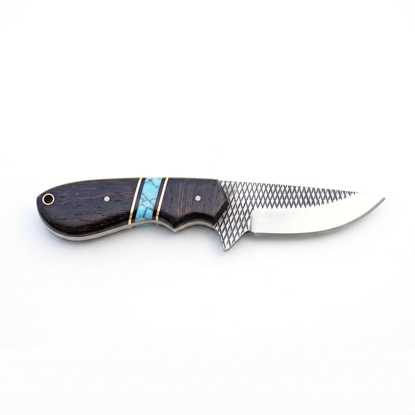 Highline 12" Rasp Steel Bowie Knife | Hardwood & Turquoise, side profile on white