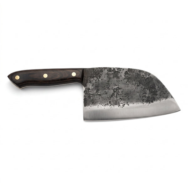 Hollow 6.75" Carbon Steel Serbian Chef Knife | Pakkawood, side profile on white