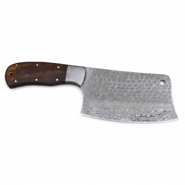 Hollow 6" Damascus Serbian Chef Knife | Rosewood, side profile on white