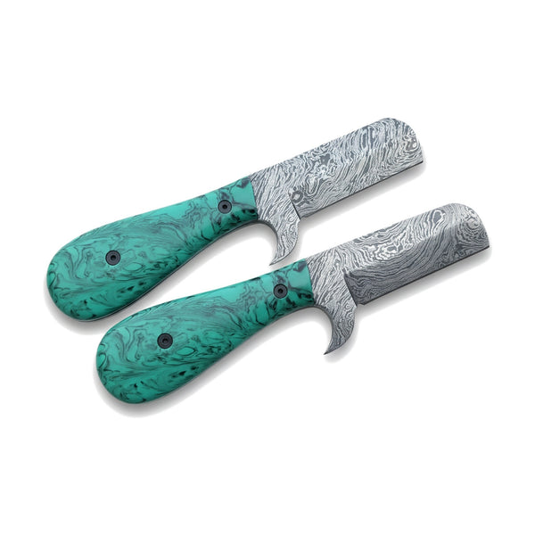 Ranch Damascus Bull Cutter Pair | Turquoise, side profile on white
