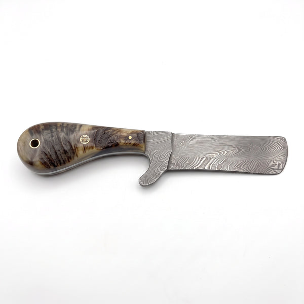 Ranch 8" Damascus Bull Cutter | Ram Horn, side profile on white