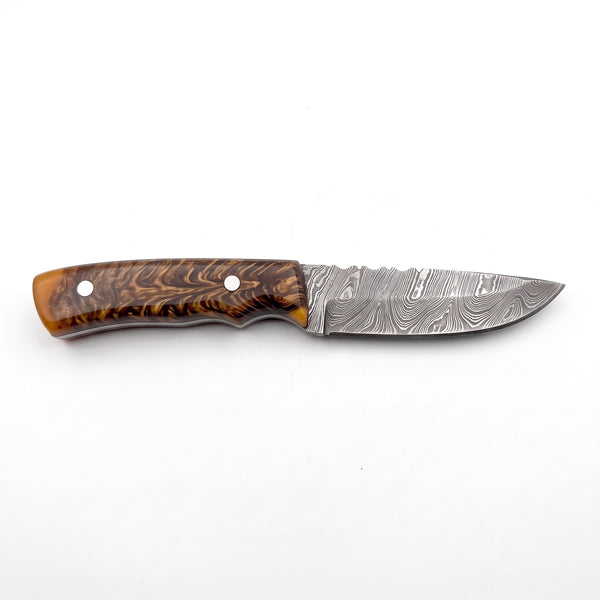 Ranch 8" Damascus Cowboy Knife | Resin, side profile on white