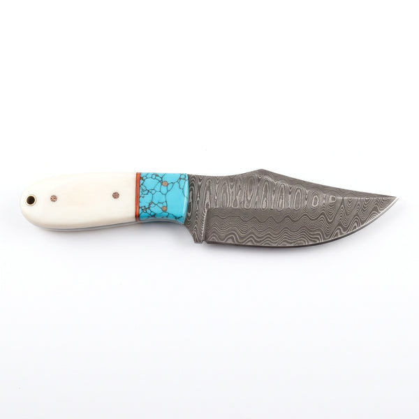 Ridgeback 8.5" Damascus Hunting Knife | Horn, side profile on white