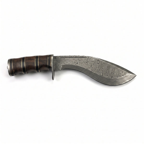 Summit 18" Damascus Kukri | Hardwood, side profile on white