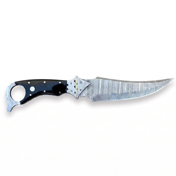 Trailhead 11" Damascus Skinning Knife | Buffalo Horn, side profile on white