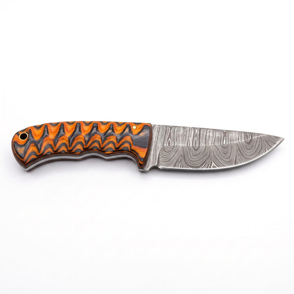 Trailhead 7.5" Damascus Skinning Knife | Hardwood, side profile on white