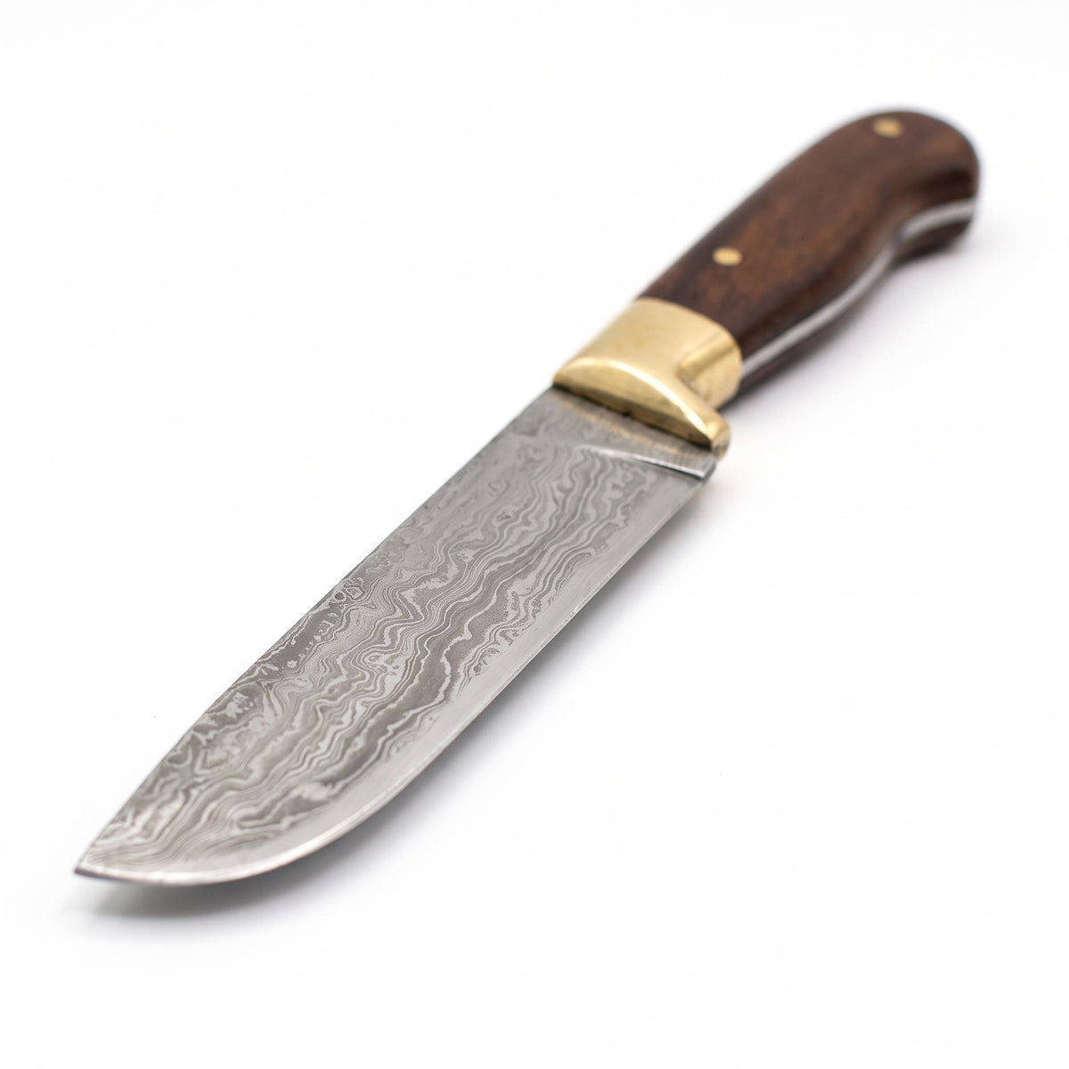 6.3" Damascus Utility Knife | Walnut & Brass, Damascus blade close-up