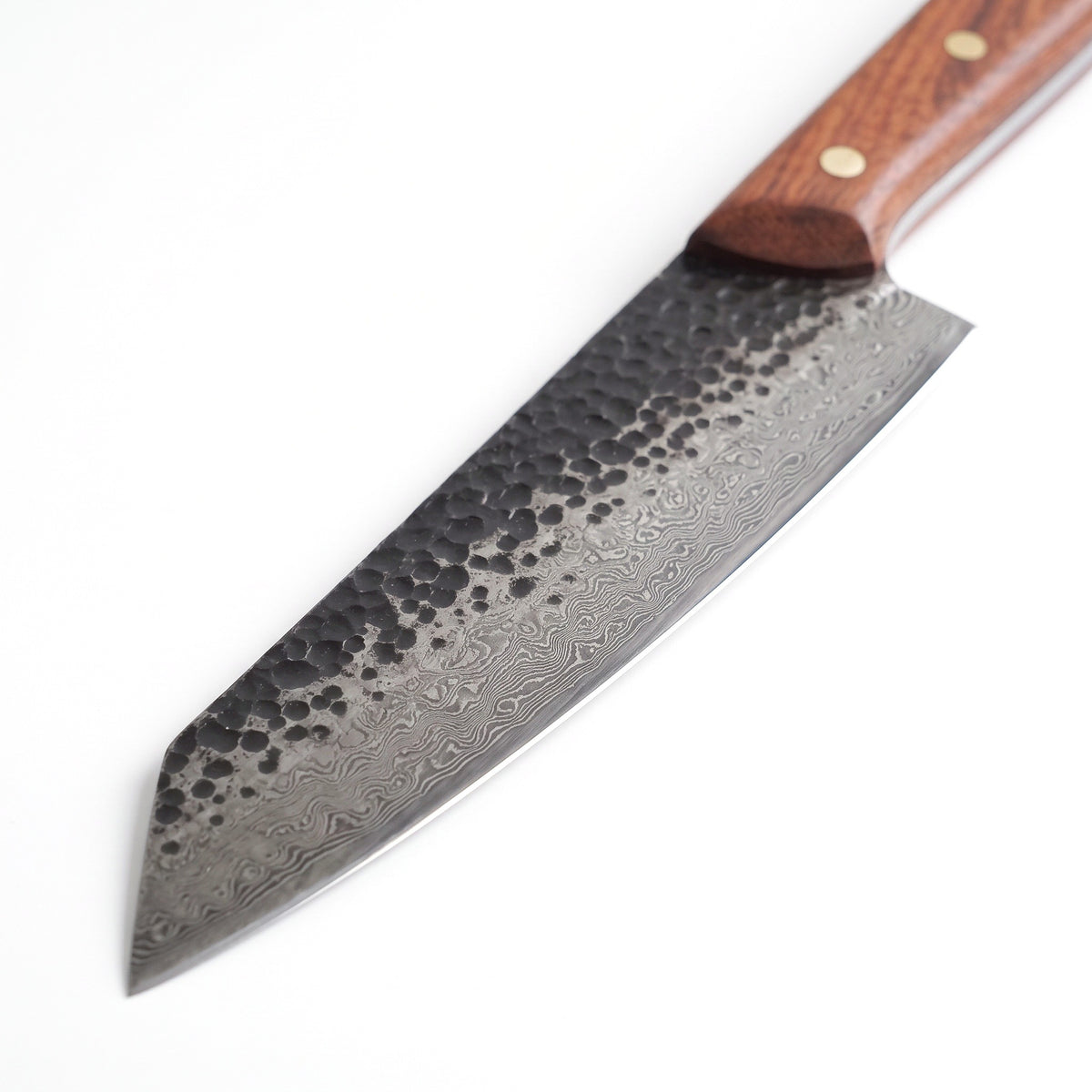 2-Piece Damascus Kitchen Knife Set | Rosewood & Brass, Damascus blade close-up