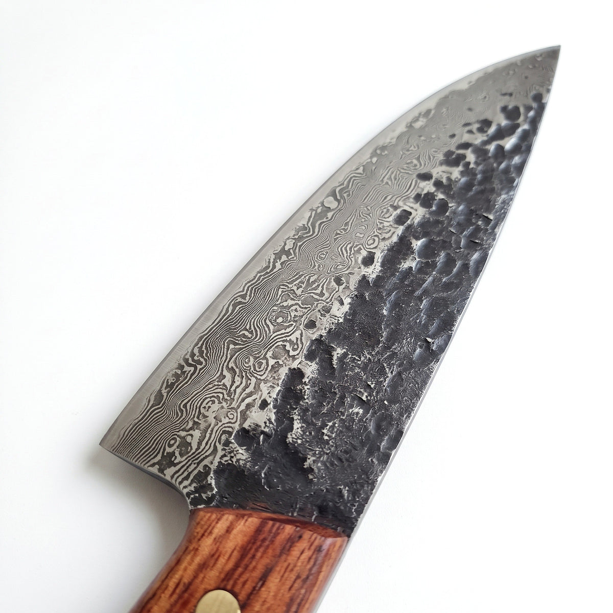 2-Piece Damascus Kitchen Knife Set | Rosewood, Damascus blade close-up