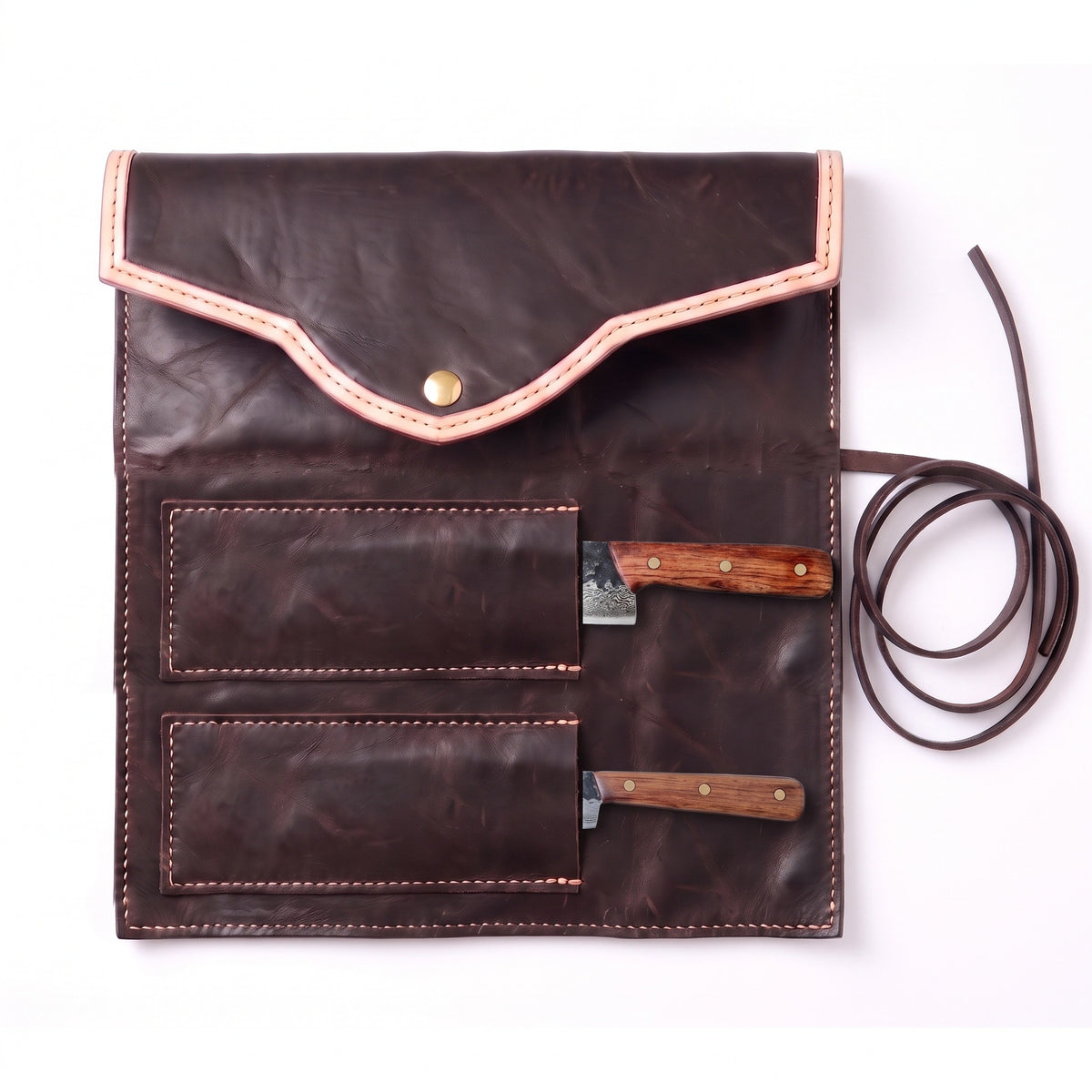 2-Piece Damascus Kitchen Knife Set | Rosewood, seated in the Crownridge knife roll
