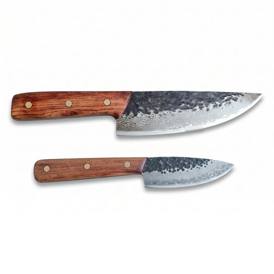 2-Piece Damascus Kitchen Knife Set | Rosewood, side profile on white