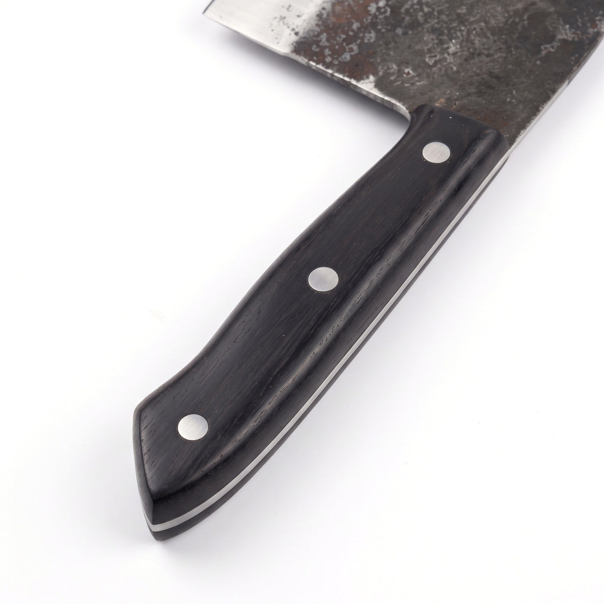 3-Piece Carbon Steel Kitchen Knife Set | Hardwood, handle and fittings close-up