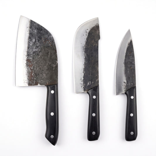 3-Piece Carbon Steel Kitchen Knife Set | Hardwood, side profile on white