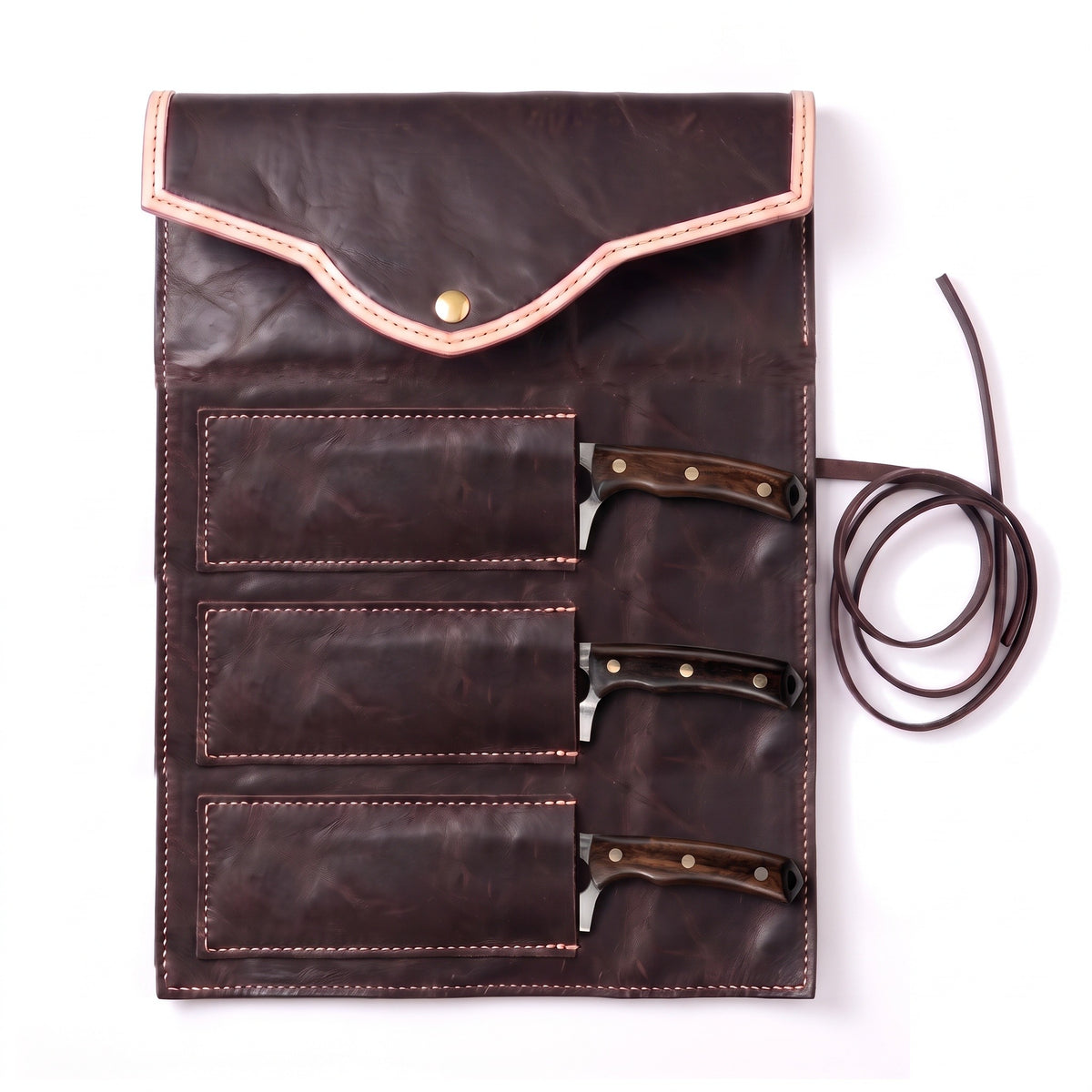3-Piece Carbon Steel Kitchen Knife Set | Wenge, seated in the Crownridge knife roll