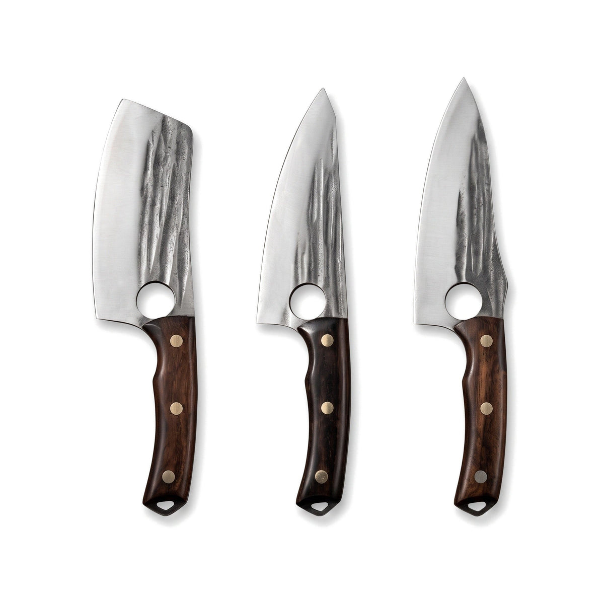 3-Piece Carbon Steel Kitchen Knife Set | Wenge, side profile on white