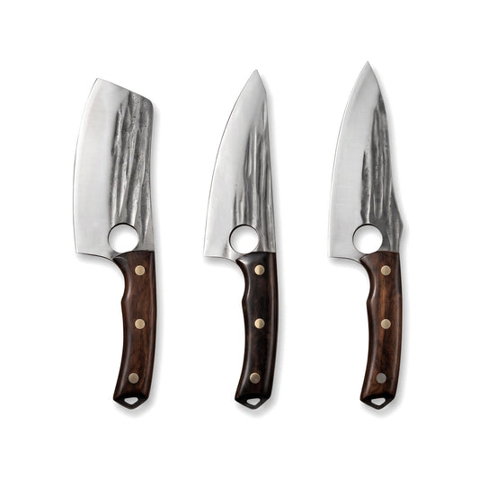 3-Piece Carbon Steel Kitchen Knife Set | Wenge, side profile on white