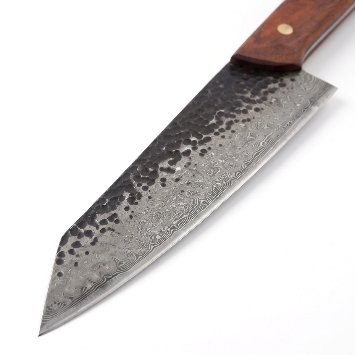 3-Piece Damascus Kitchen Knife Set | Rosewood & Brass, Damascus blade close-up