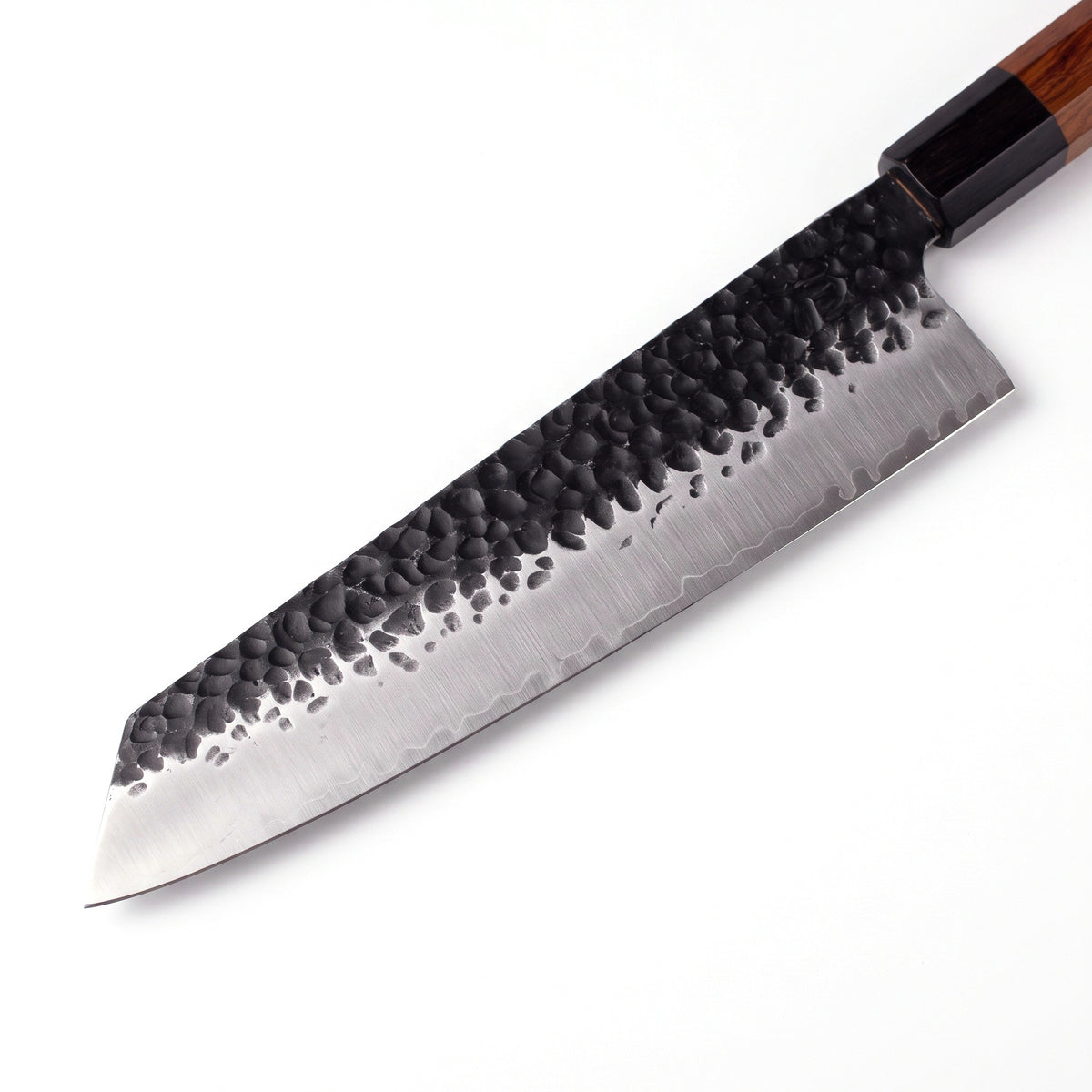 5-Piece Carbon Steel Kitchen Knife Set | Rosewood, carbon steel blade close-up