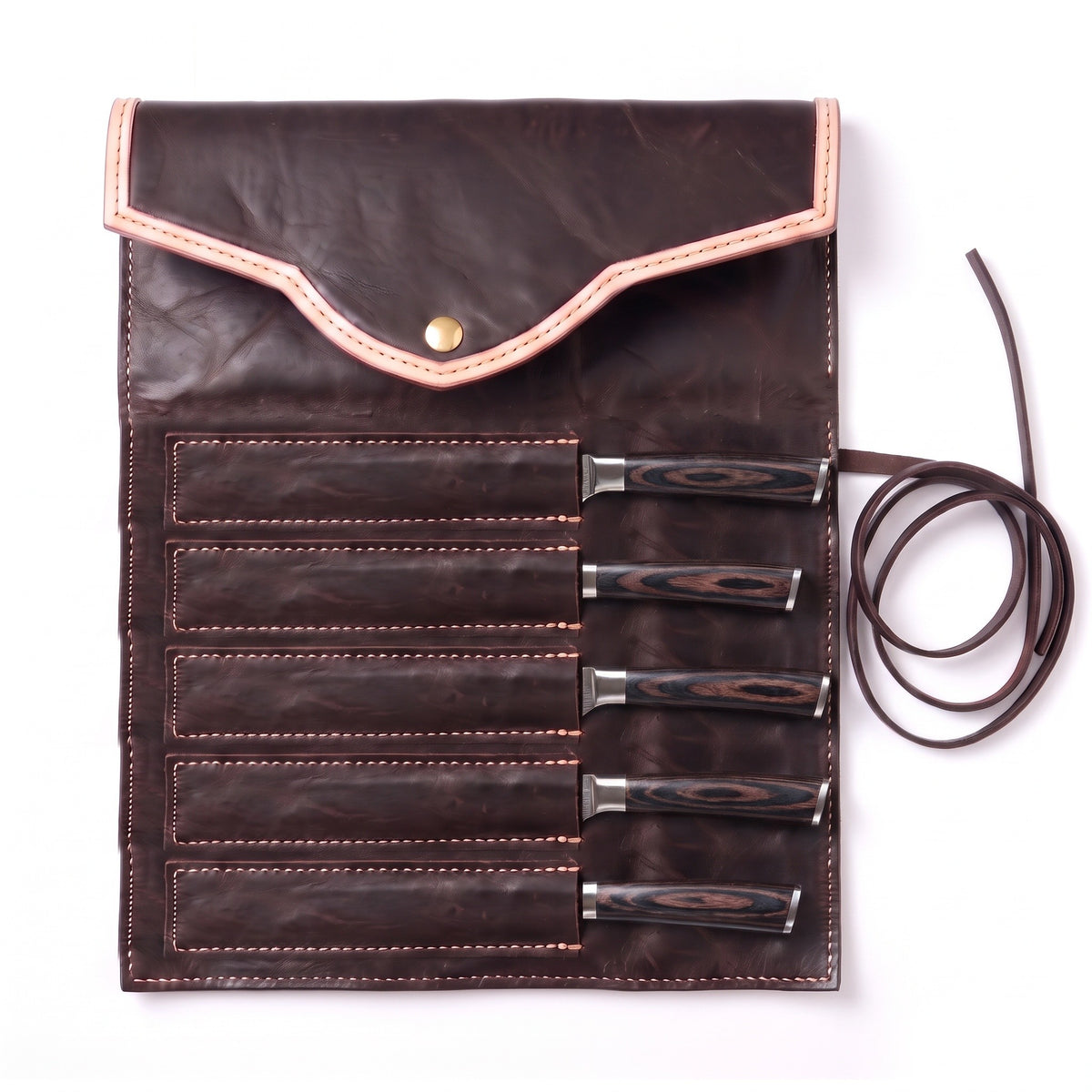 5-Piece Carbon Steel Steak Knife Set | Pakkawood, seated in the Crownridge knife roll