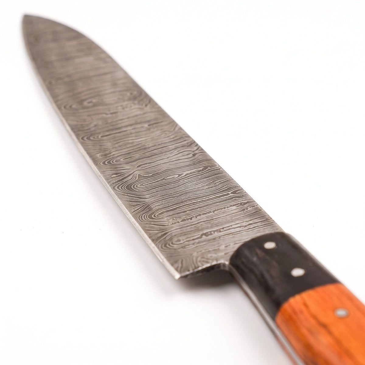 5-Piece Damascus Kitchen Knife Set | Hardwood, Damascus blade close-up