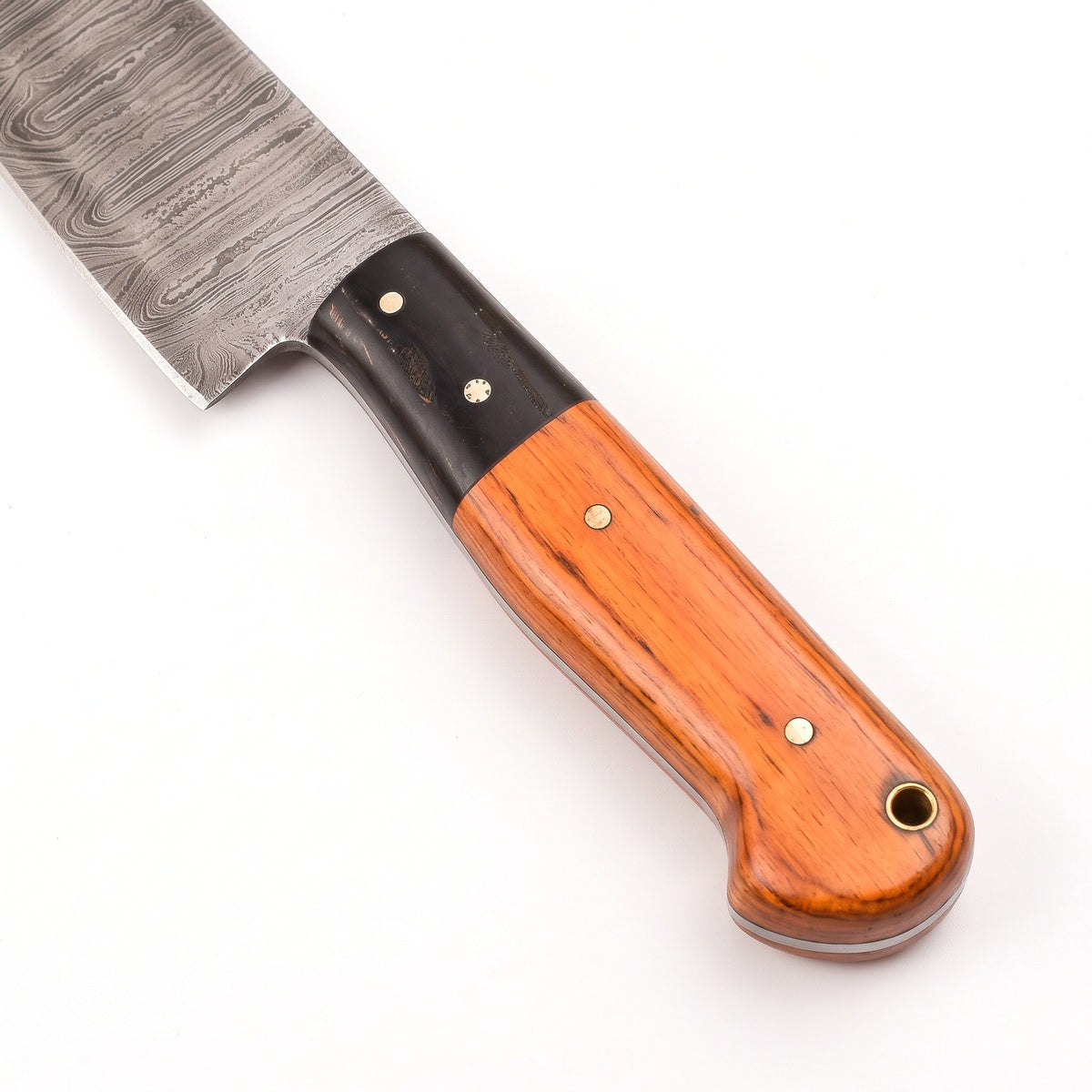 5-Piece Damascus Kitchen Knife Set | Hardwood, handle and fittings close-up