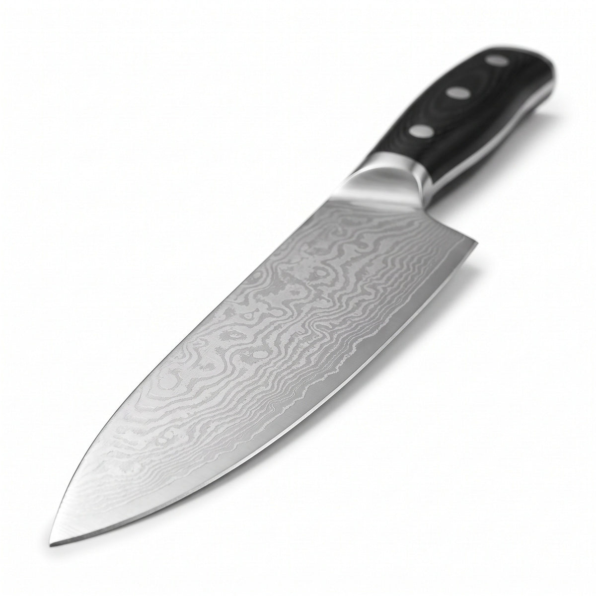 5-Piece Damascus Kitchen Knife Set | Hardwood II, Damascus blade close-up