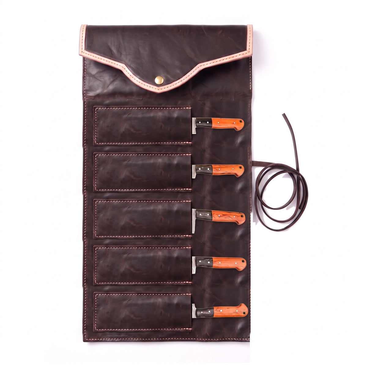 5-Piece Damascus Kitchen Knife Set | Hardwood, seated in the Crownridge knife roll