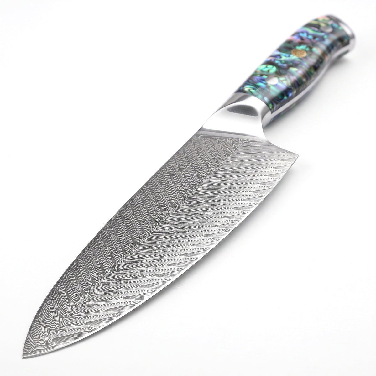 5-Piece Damascus Kitchen Knife Set | Mother of Pearl, Damascus blade close-up