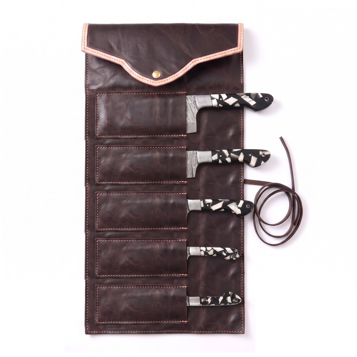 5-Piece Damascus Kitchen Knife Set | Resin, seated in the Crownridge knife roll