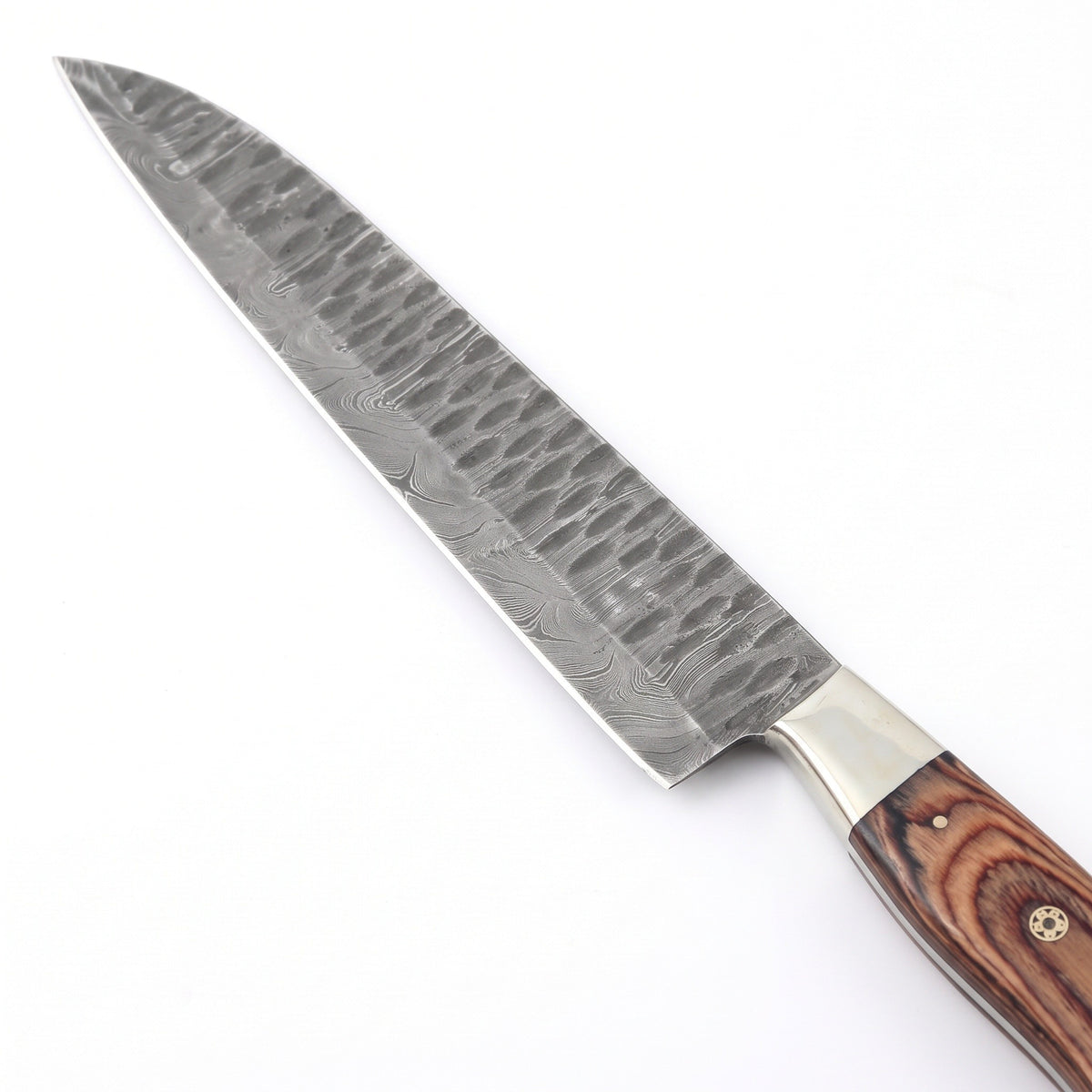 5-Piece Damascus Kitchen Knife Set | Brown Pakkawood, Damascus blade close-up