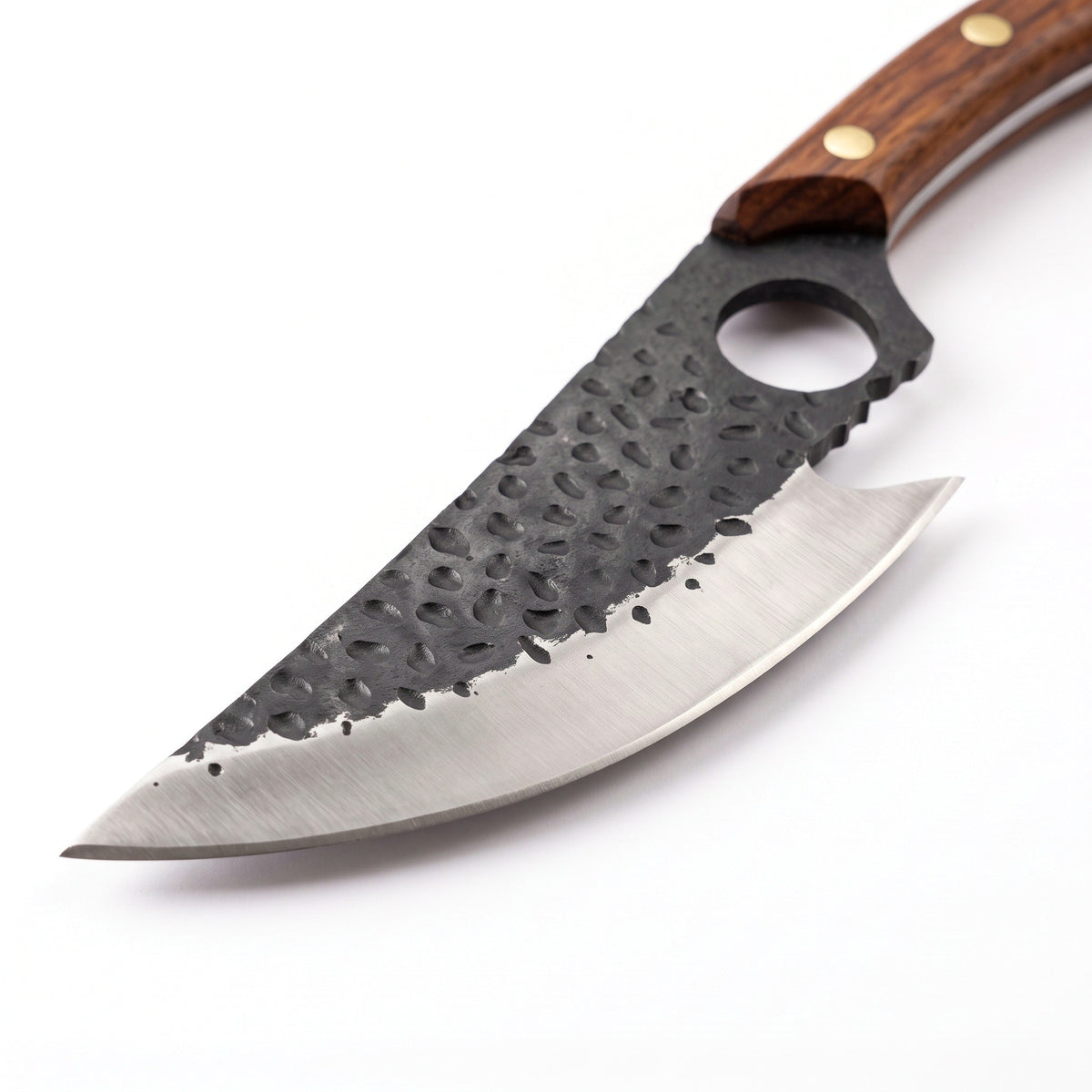 6" Carbon Steel Boning Knife | Bone, carbon steel blade close-up