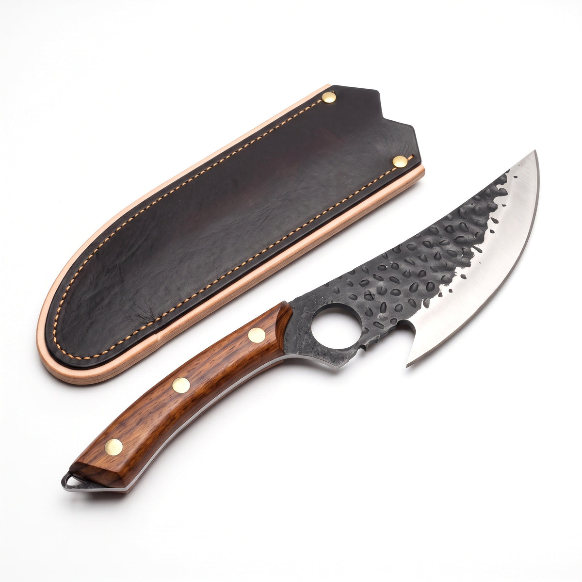 6" Carbon Steel Boning Knife | Bone, three-quarter view with the Crownridge blade guard