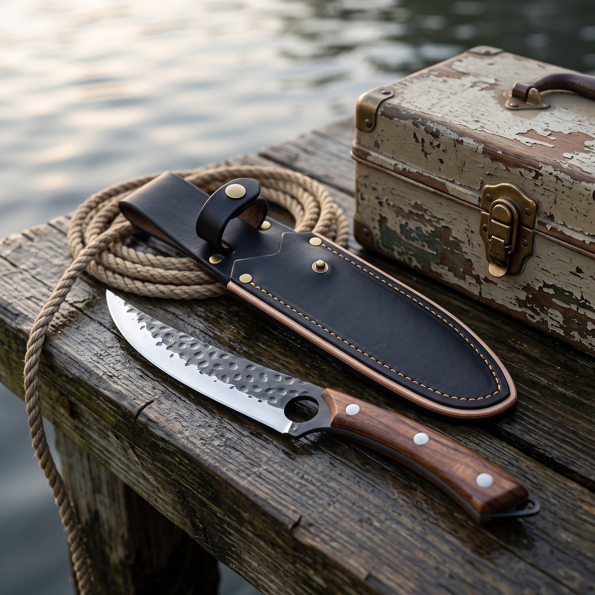 6" Carbon Steel Fillet Knife | Bone, with the Crownridge sheath in use