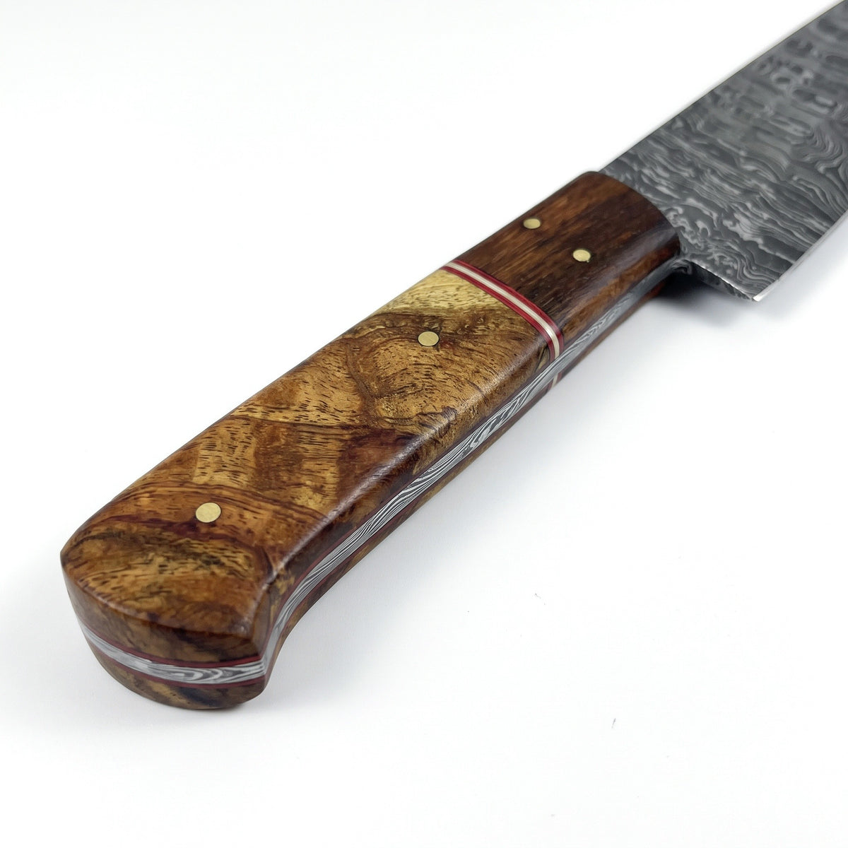 6" Damascus Chef Knife | Burl, handle and fittings close-up