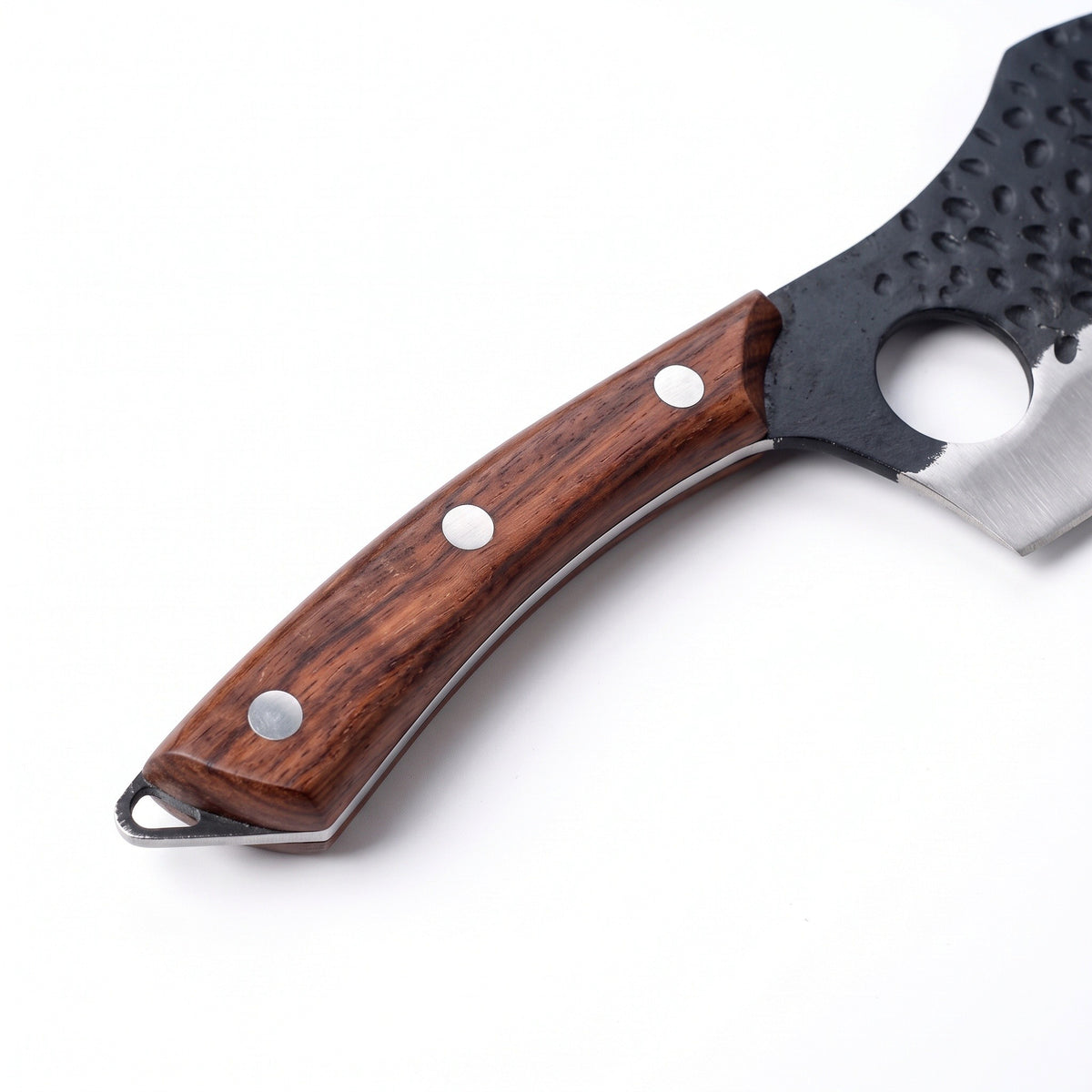 6" Damascus Santoku Knife | Cord Wrap, handle and fittings close-up