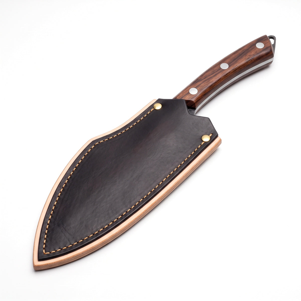 6" Damascus Santoku Knife | Cord Wrap, seated in the Crownridge blade guard