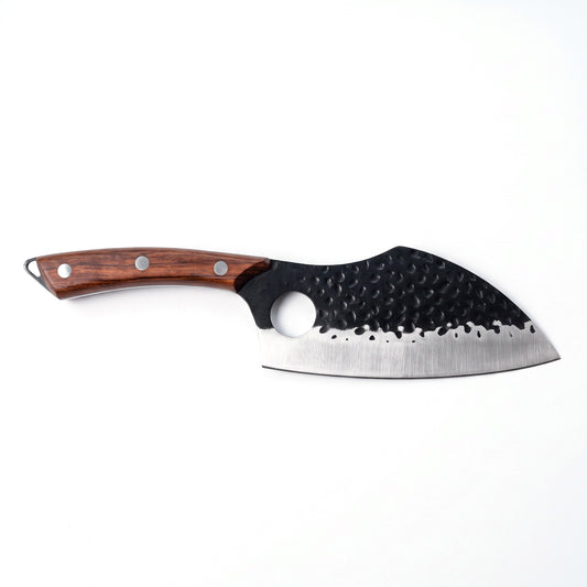 6" Damascus Santoku Knife | Cord Wrap, side profile on white
