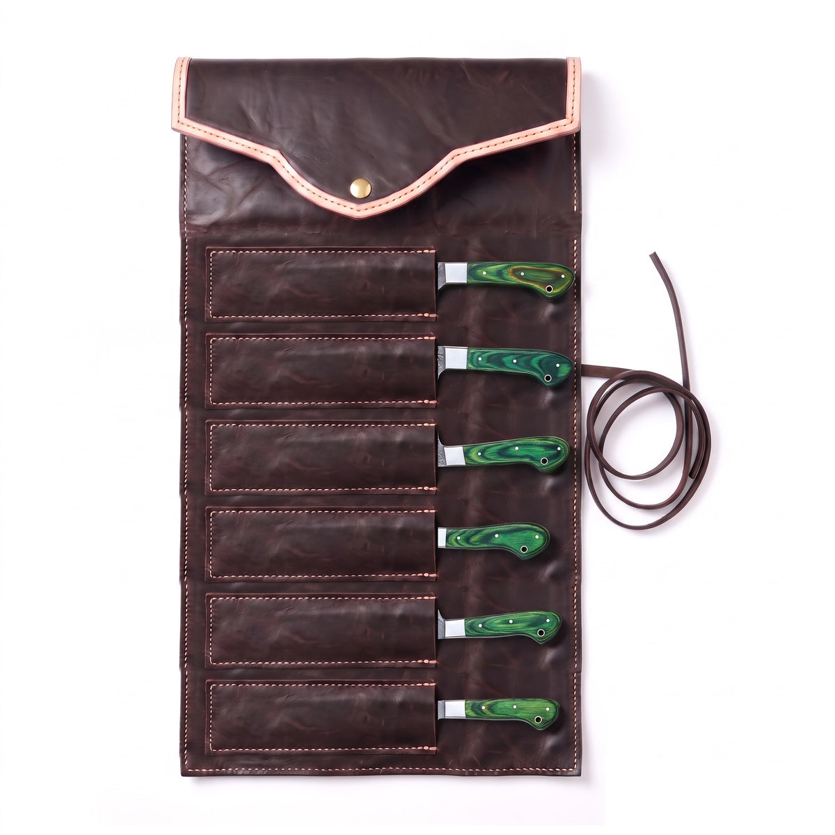 6-Piece Damascus Kitchen Knife Set | Pakkawood, seated in the Crownridge knife roll