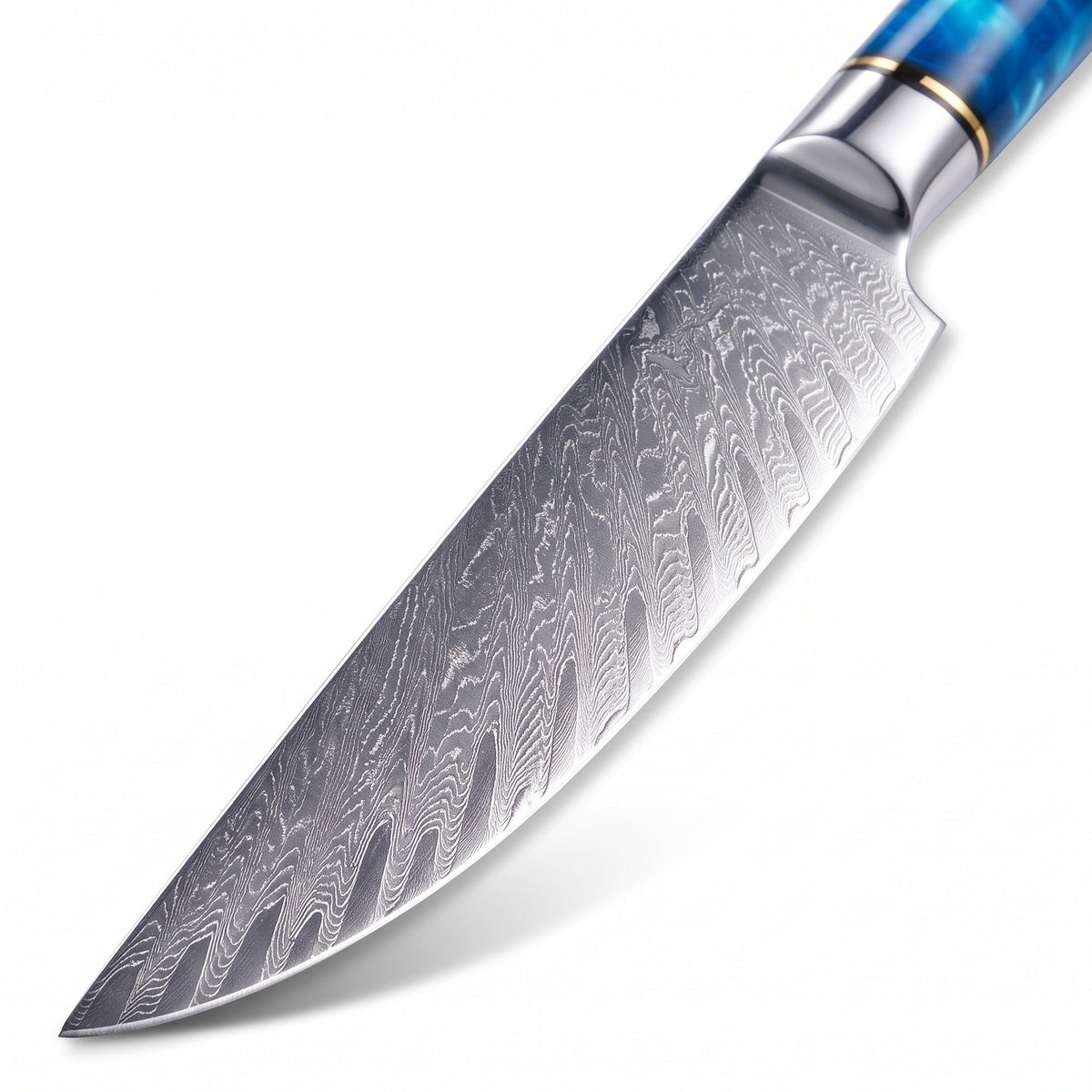 6-Piece Damascus Steak Knife Set | Resin, Damascus blade close-up