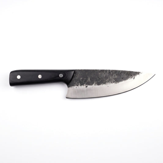 7.5" Carbon Steel Chef Knife | Pakkawood, side profile on white
