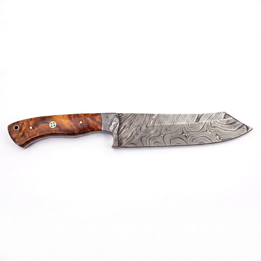 7.5" Damascus Chef Knife | Hardwood, side profile on white