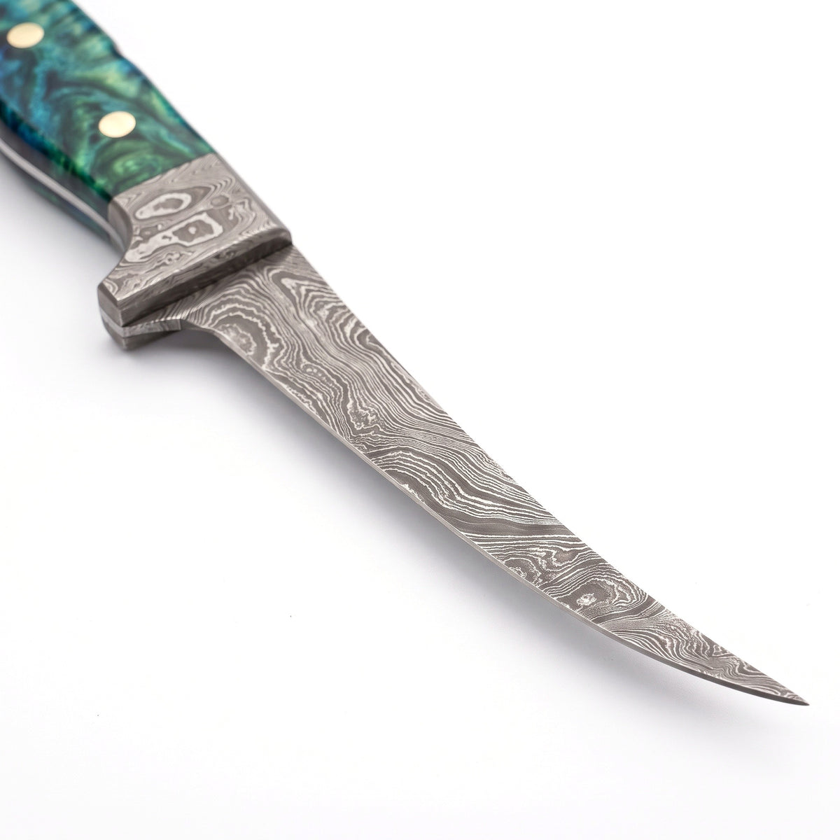 7" Damascus Fillet Knife | Rosewood, Damascus blade close-up