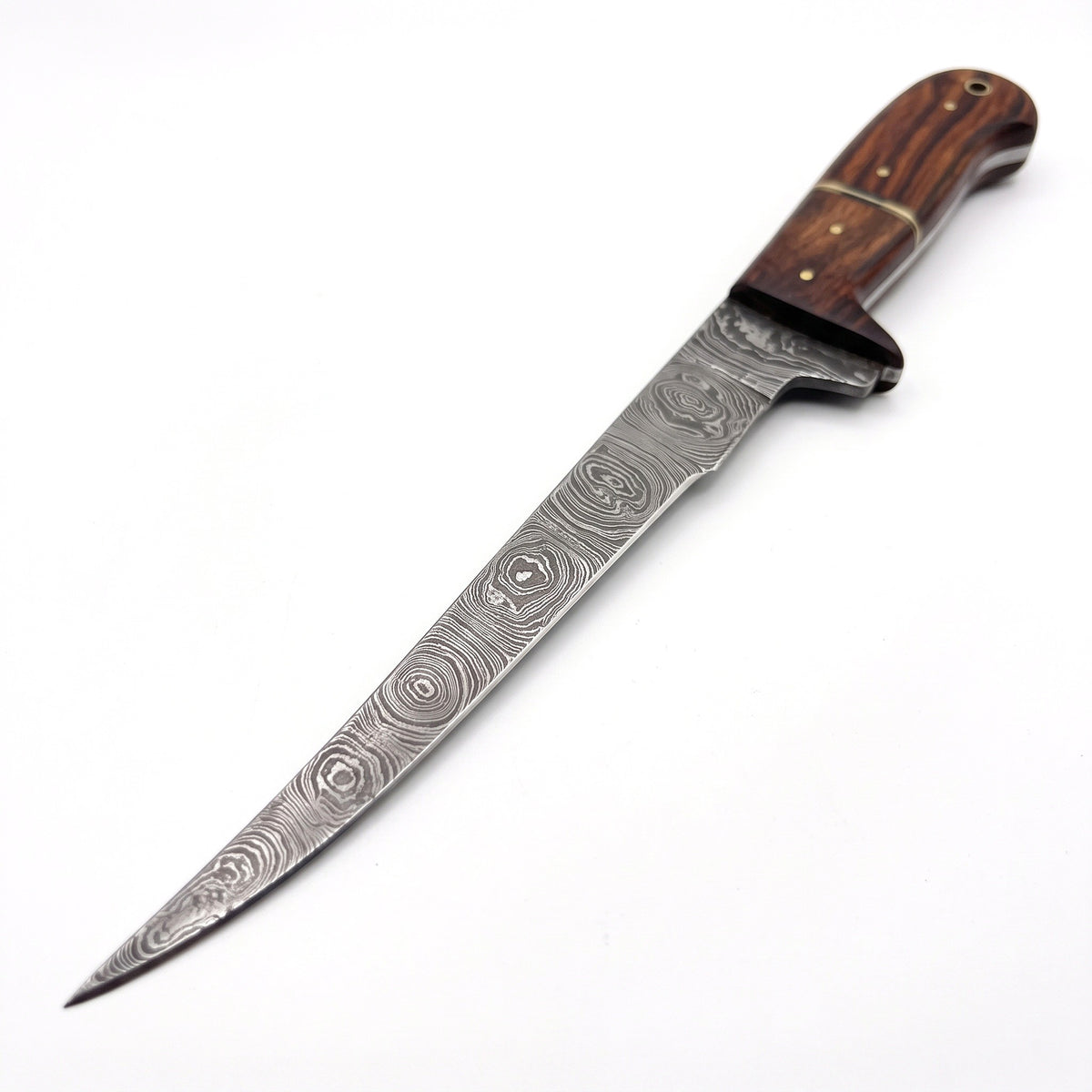7" Damascus Fillet Knife | Two-Tone Rosewood, Damascus blade close-up