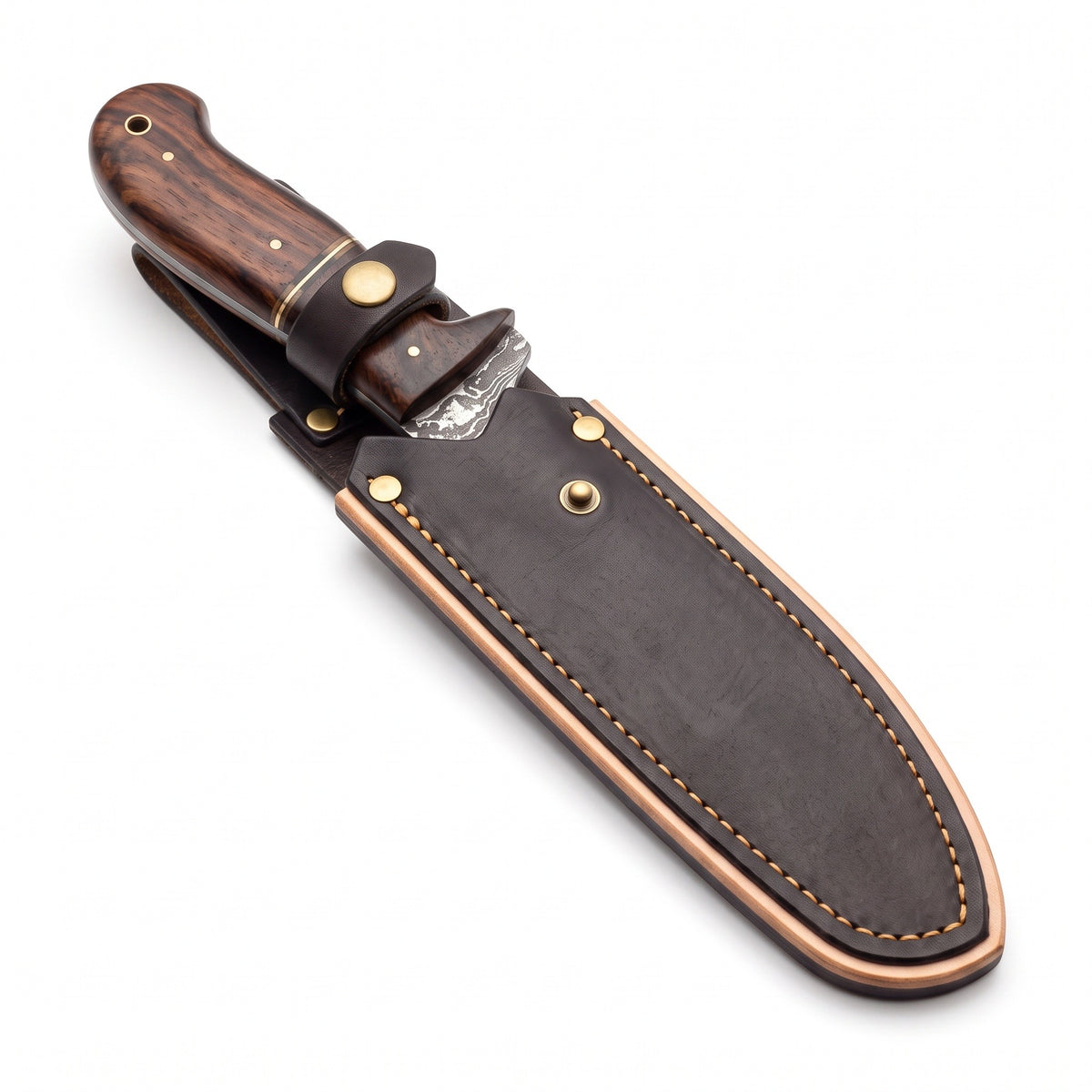 7" Damascus Fillet Knife | Two-Tone Rosewood, seated in the Crownridge sheath