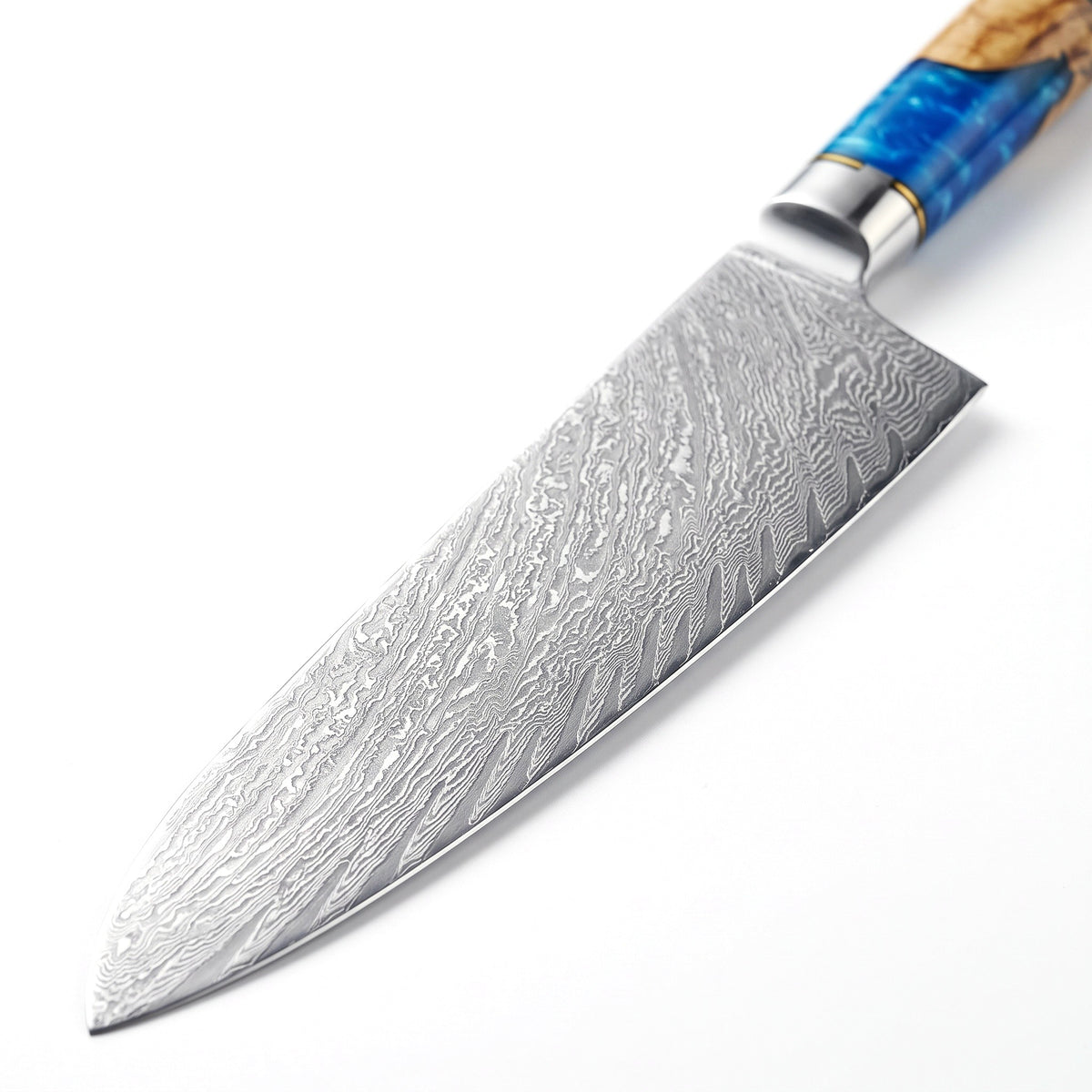 7-Piece Damascus Kitchen Knife Set | Resin, Damascus blade close-up