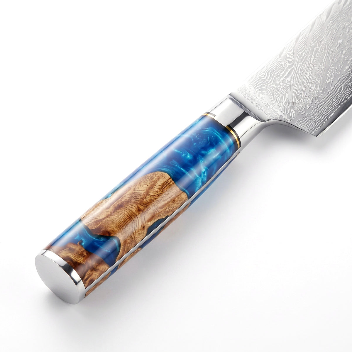 7-Piece Damascus Kitchen Knife Set | Resin, handle and fittings close-up