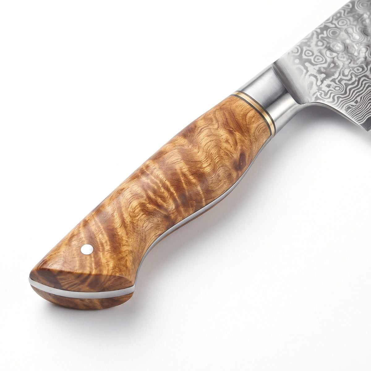 7-Piece Damascus Kitchen Knife Set | Sycamore, handle and fittings close-up